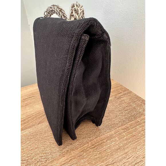 Sondra Roberts Vintage Black Evening Bag with Silver Chain Handle Clutch - Picture 7 of 11